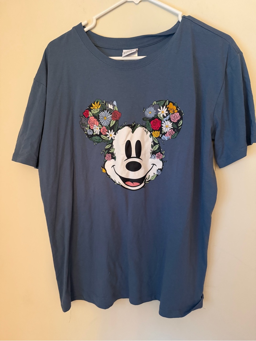 Disney Mickey Mouse XXL Blue Floral Embroidered Graphic T Shirt Women’s